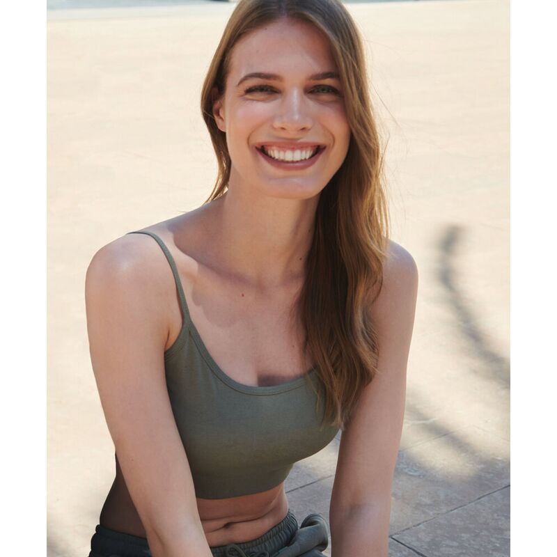 Women's sustainable fashion cropped cami top with adjustable straps Thumbnail