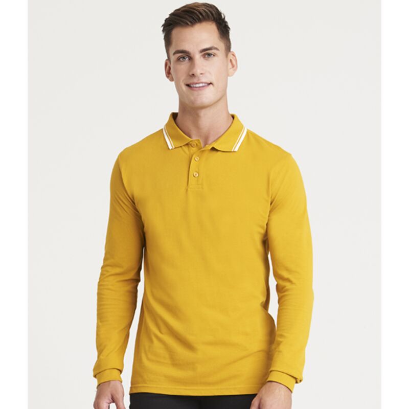 AWDis Long Sleeve Tipped 100 Polo Shirt Thumbnail