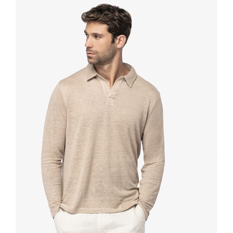 Native Spirit Long Sleeve Linen Polo Shirt Thumbnail