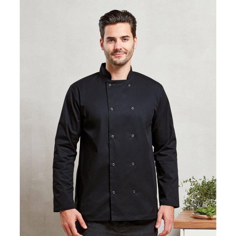 Studded front long sleeve chef's jacket Thumbnail