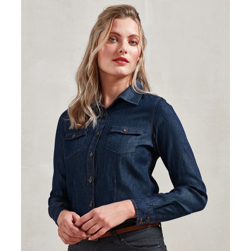 Women's jeans stitch denim shirt Thumbnail