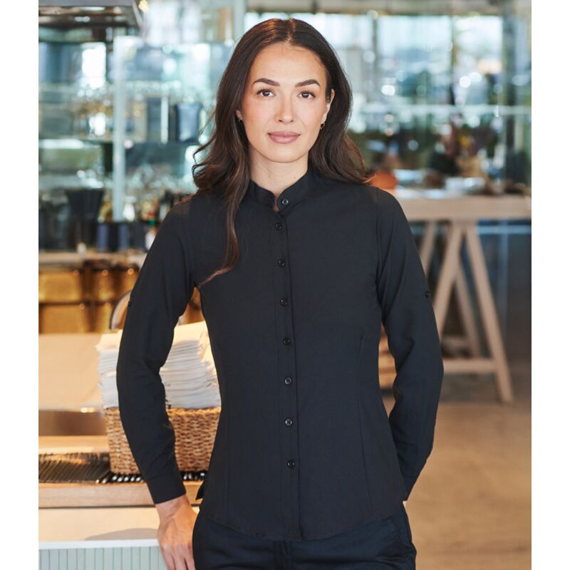 Henbury Ladies Mandarin Roll Sleeve Anti-Bac Wicking Shirt Thumbnail