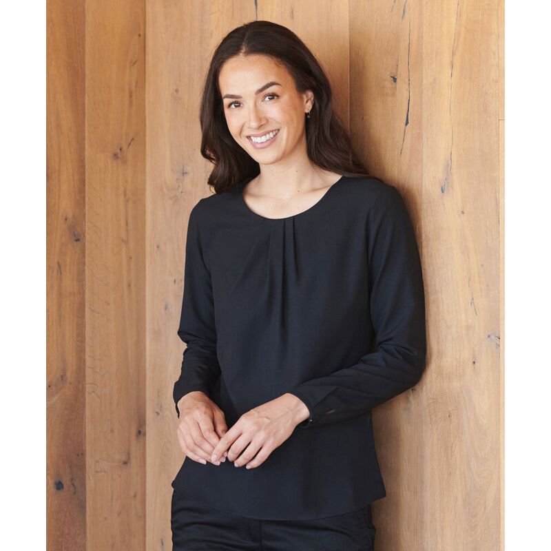 Women's pleat front long sleeve blouse Thumbnail